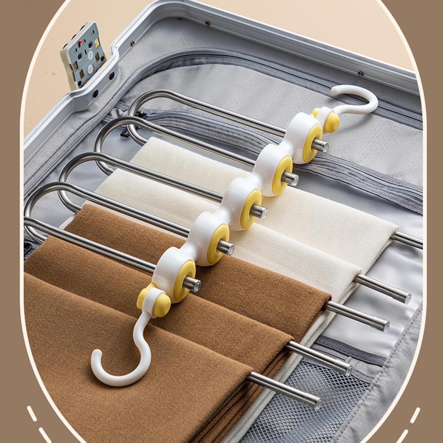 2 Pant Hanger Box, 5 in 1 Place Saving Pant Hanger Hanger, Stainless Steel Non-Slip Pant Hanger Hangers, Multifunctional Pant Hanger,Yellow