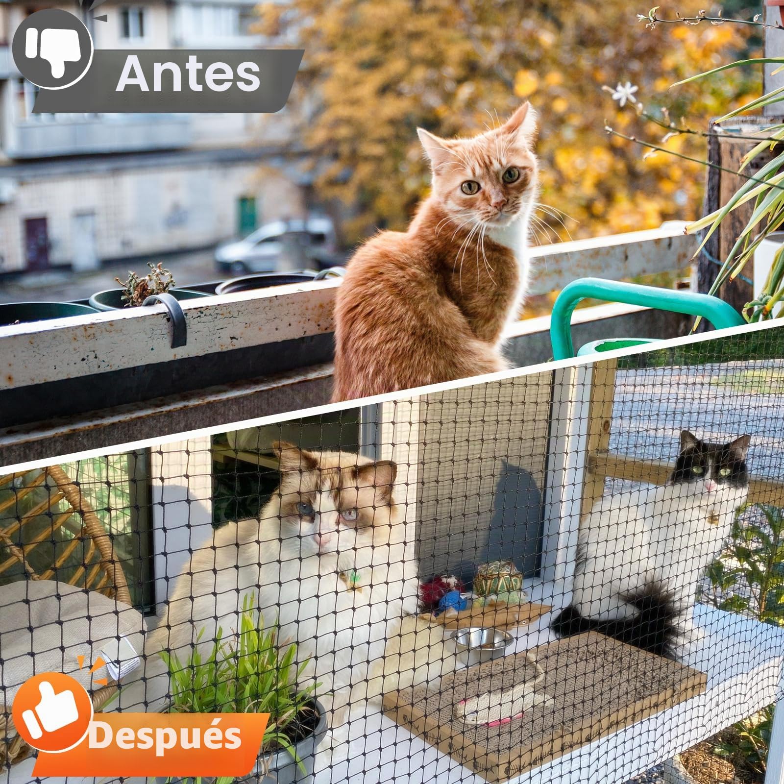 CENOVE Red para Gatos Reforzada con Alambre, 8x3m Red Protección para Gatos Terraza de sin Taladro para Balcones, Ventanas, Tragaluces y Puertas
