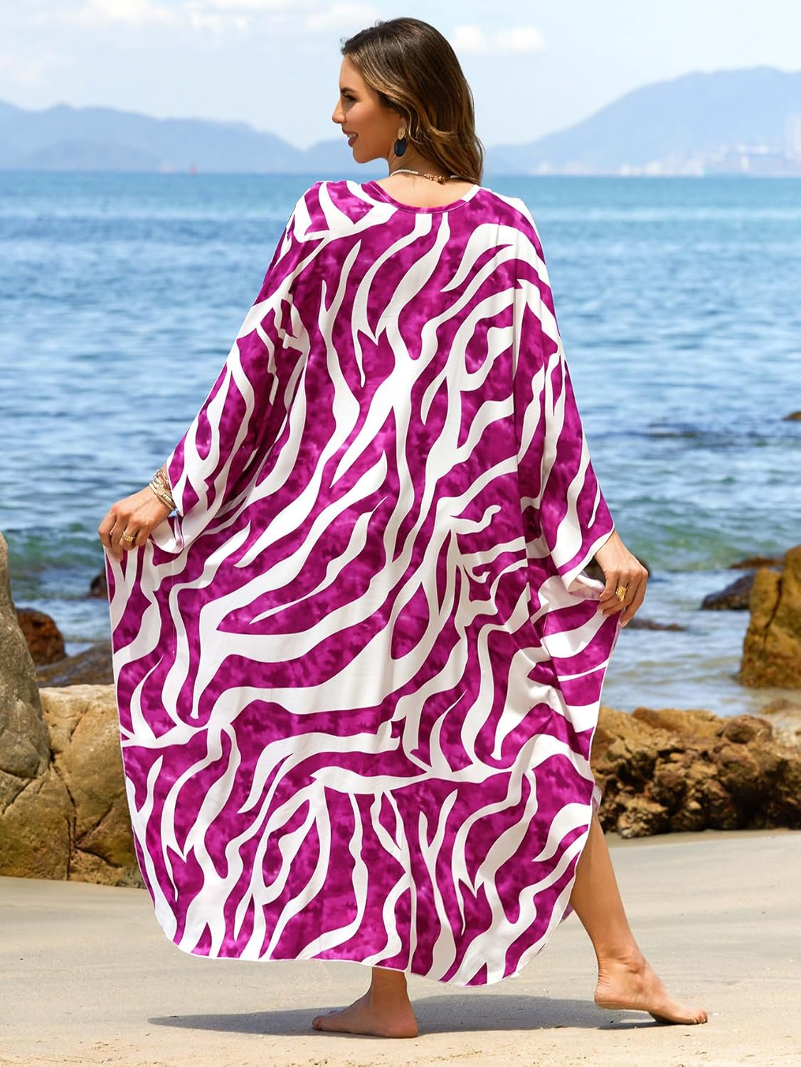 Kaftan Dresses for Women Plus Size V-Neck Moo Moos Batwing Kaftan Beach Dress Bathing Suit Cover-Up Loungewear - Image 9