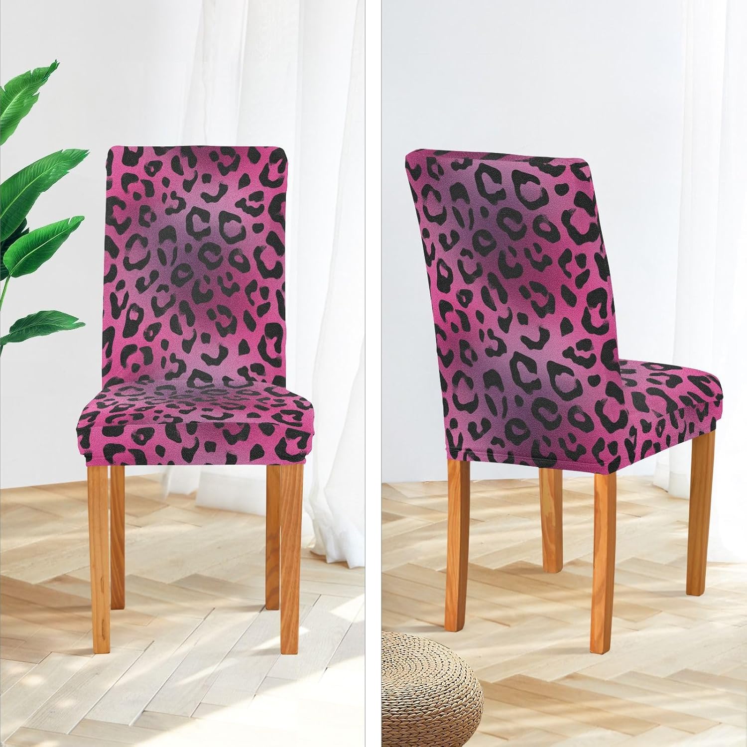 ALAZA Chair Covers for Dining Room, Pink Leopard Cheetah Print Stretch Chair Cover Sets Chair Protector Removable Washable for Ktichen Restaurant Hotel