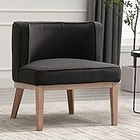 Vista 16 de Sillas decorativas de barril, sillas decorativas de lino, sillas laterales modernas tapizadas para sofá individual con patas de madera, cómodas