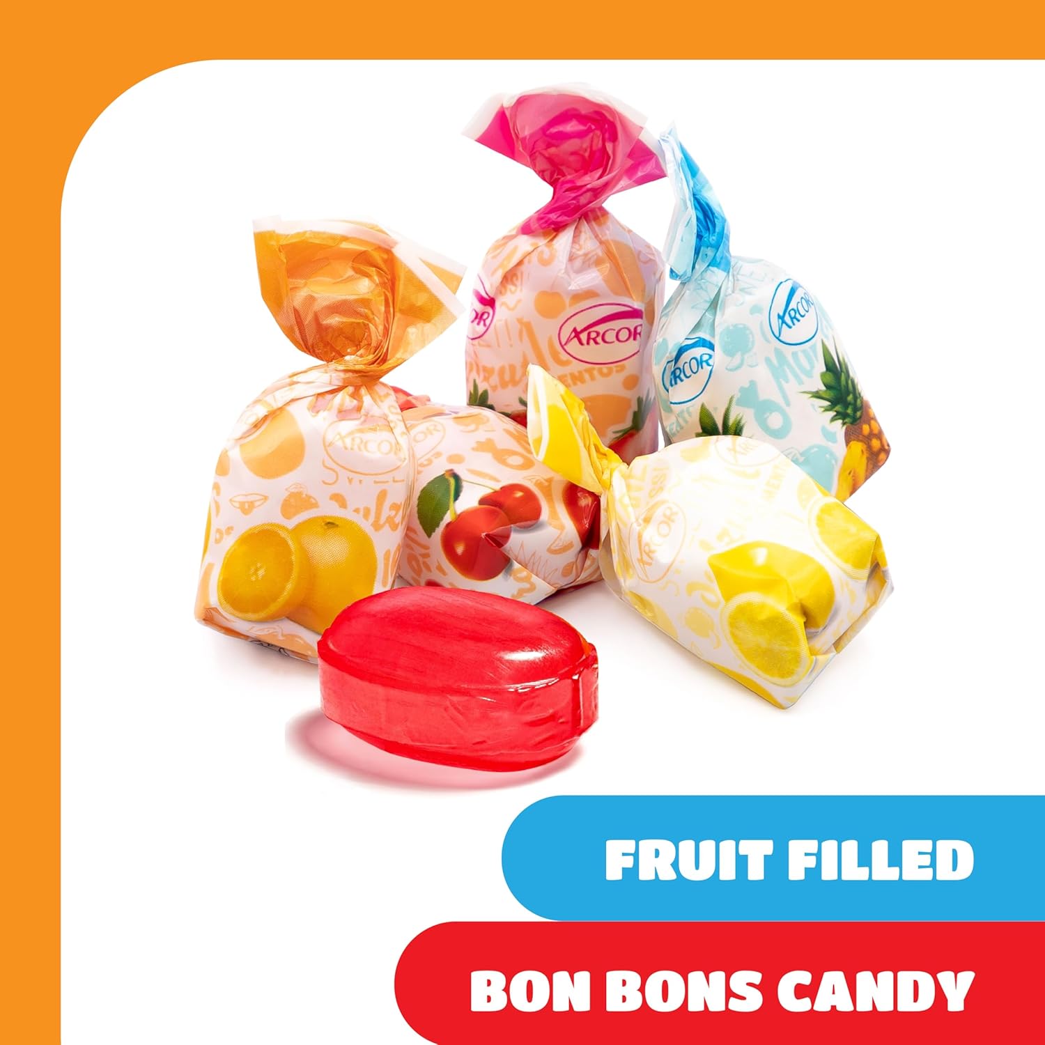 Arcor Fruit Filled Hard Candy - 2 Pound Bulk Bag - Bon Bons Candy -