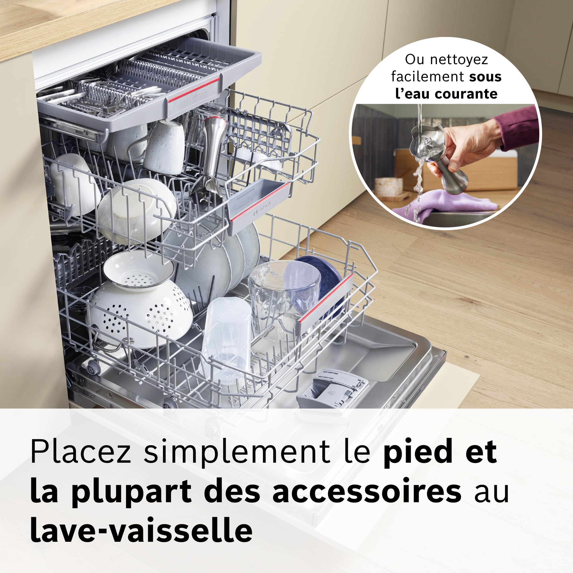 Bosch, mixeur plongeant, ErgoMaster Série 8, moteur 1500 W, réglage de vitesse intuitif, 6 lames, accessoires inclus, acier inoxydable, MSM8M930