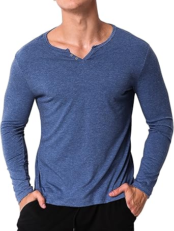 MODCHOK Hombre Camiseta Manga Larga Polo T-Shirt Cuello V Color S¨®Lido Casual Oficina