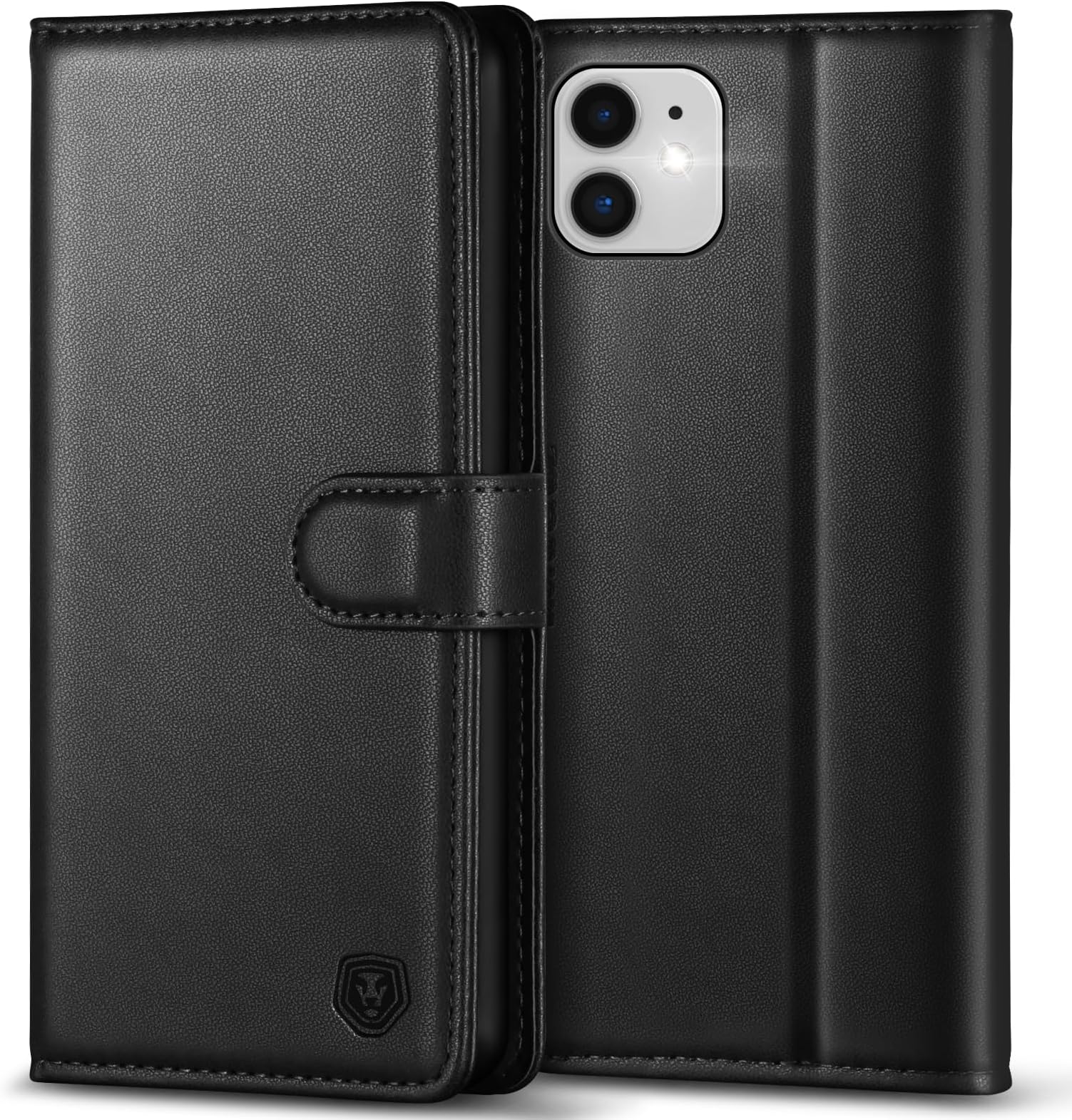 Kuafcase Compatible for iPhone 11 Case with 4 Card Slots Magnetic Closure Kickstand Shockproof Protective Phone Case Compatible for iPhone 11 - Black