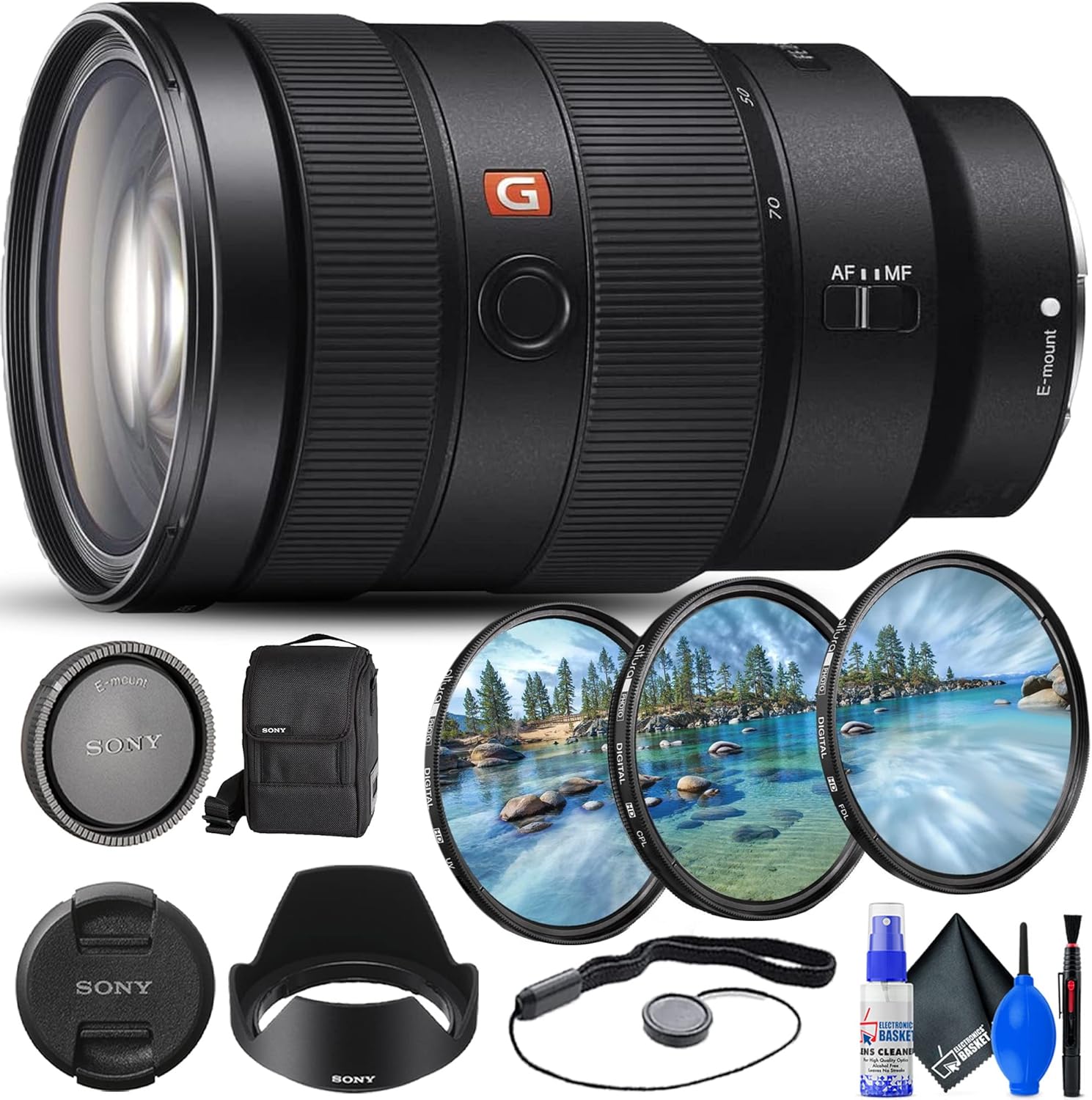 Sony FE 24-70mm f/2.8 GM Lens (SEL2470GM) + Filter Kit + Lens Cap Keeper + Electronics Basket Cleaning Kit + More (Renewed)