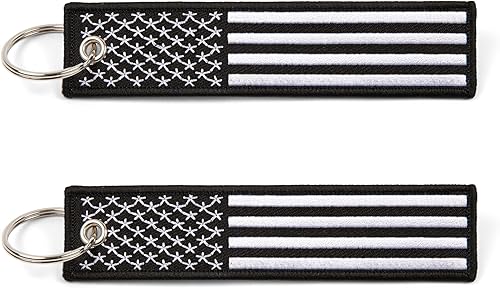 Etiqueta de llavero de bandera americana Great 1 con llavero y mosquetón, 2 paquetes (negro blanco)