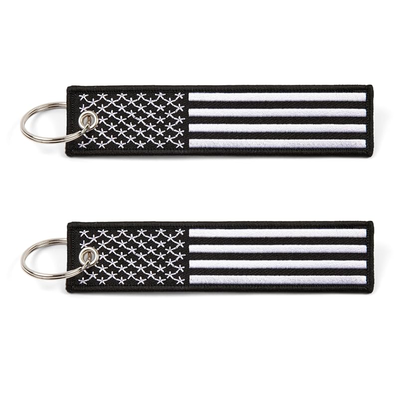 Chaveiro com Argola e Mosquetão Great 1 com Design de Bandeira Americana Preto e Branco Pacote com 2