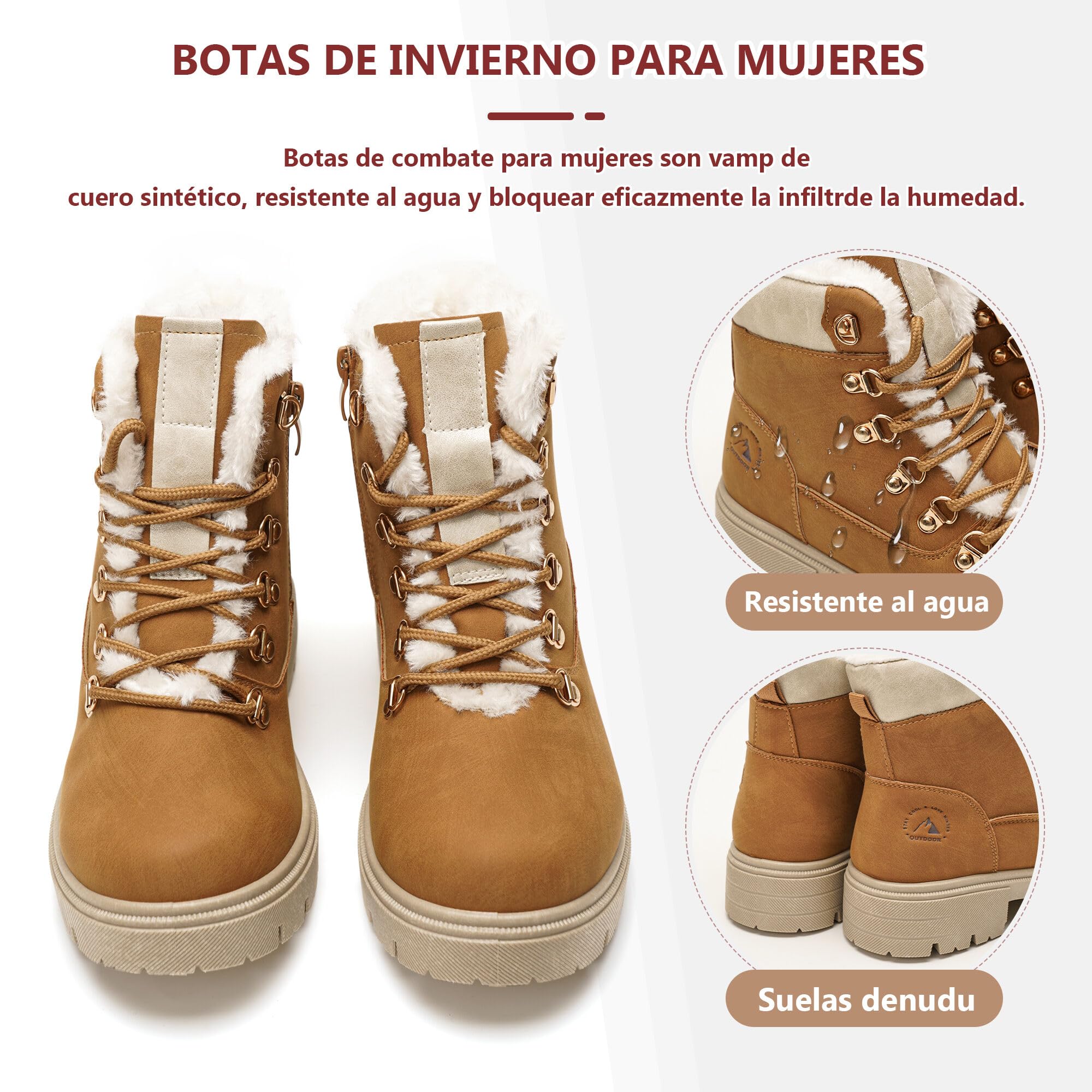GLAMORA Botas de nieve mujer impermeables térmicas con forro de pelo suave, antideslizantes, cálidas y cómodas, ideales para invierno, montaña o trabajo