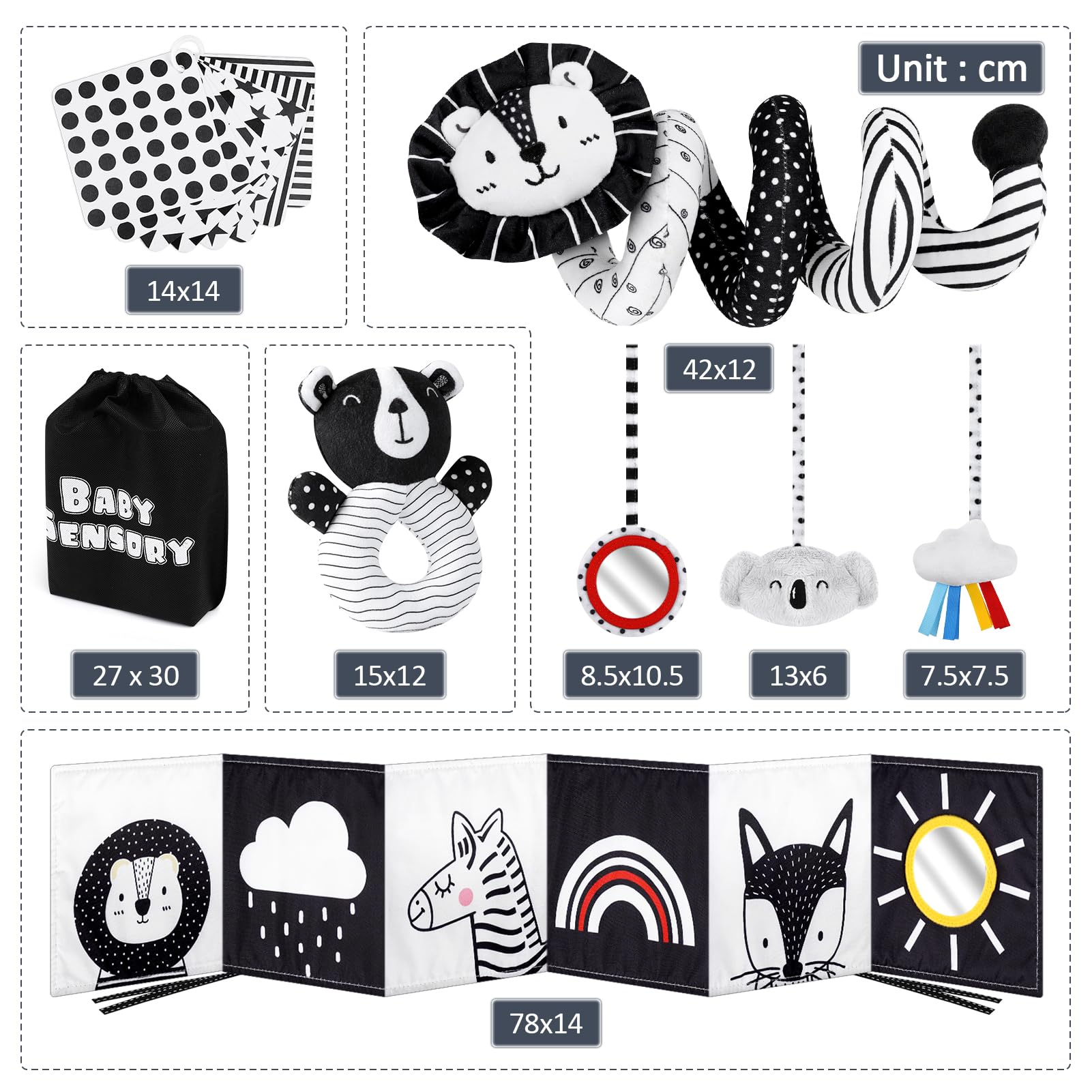 Joyreal Spirale d'Activité Bébé - Poussette Bebe Jouet Fille Garcon, Livre Noir et Blanc, Image Carte Noir et Blanc, Jouet Sensoriel Bebe, Montessori Bebe Eveil Cadeau Naissance
