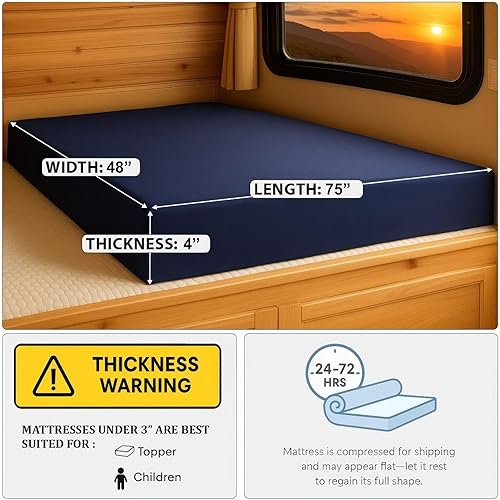 Miniatura 3 de Foamma Colchón resistente al agua de 4 x 48 x 75 pulgadas, espuma firme de alta densidad, cubierta de poliéster cómoda y duradera, camión, cámper,