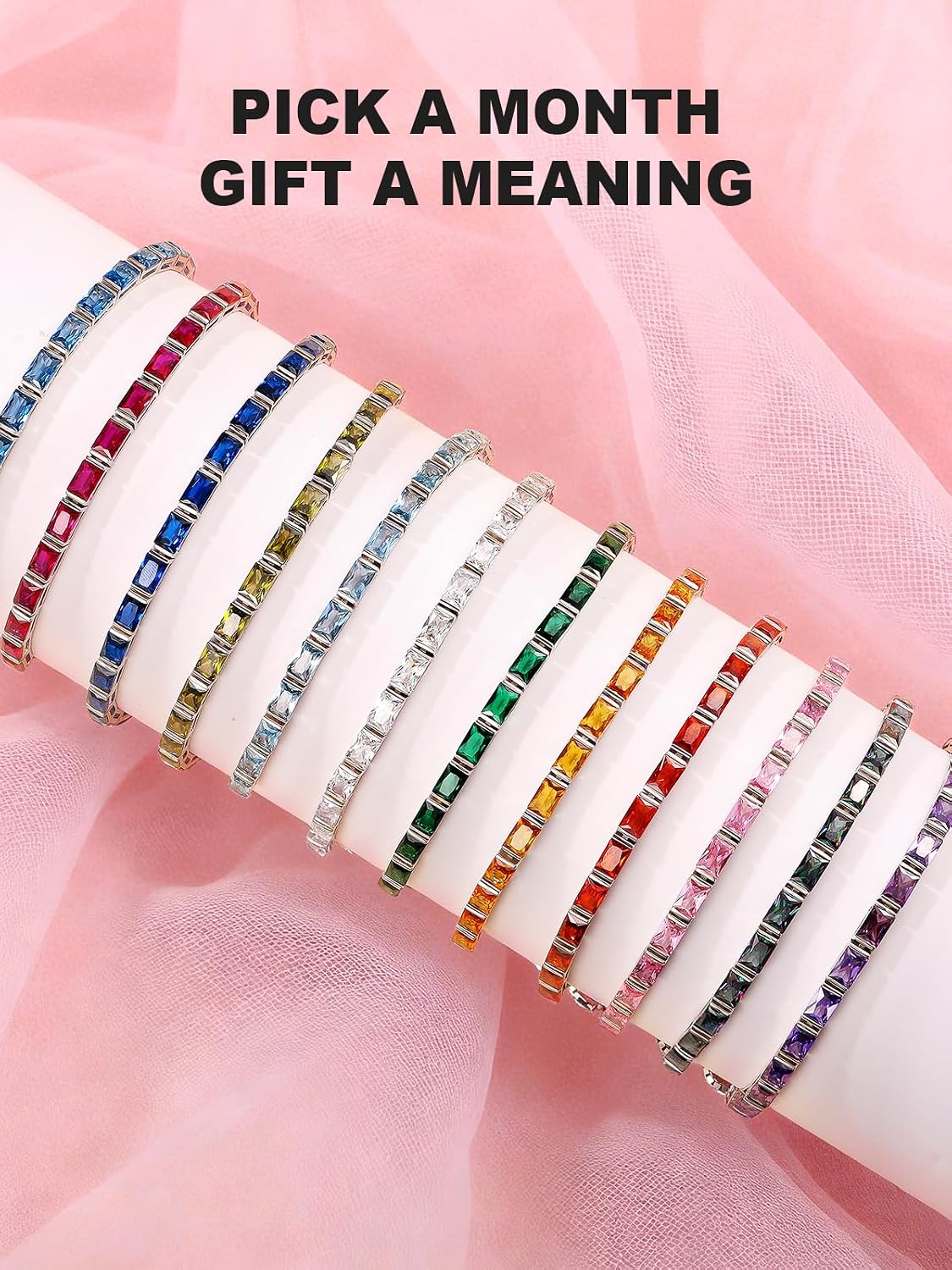 Radiant Cut Birthstone Tennis Bracelets for Woman, Adjustable 6-9 Inches Hypoallergenic Sterling Silver Bracelets, Anniversary/Birthday/Valentine's Day Gifts for Women