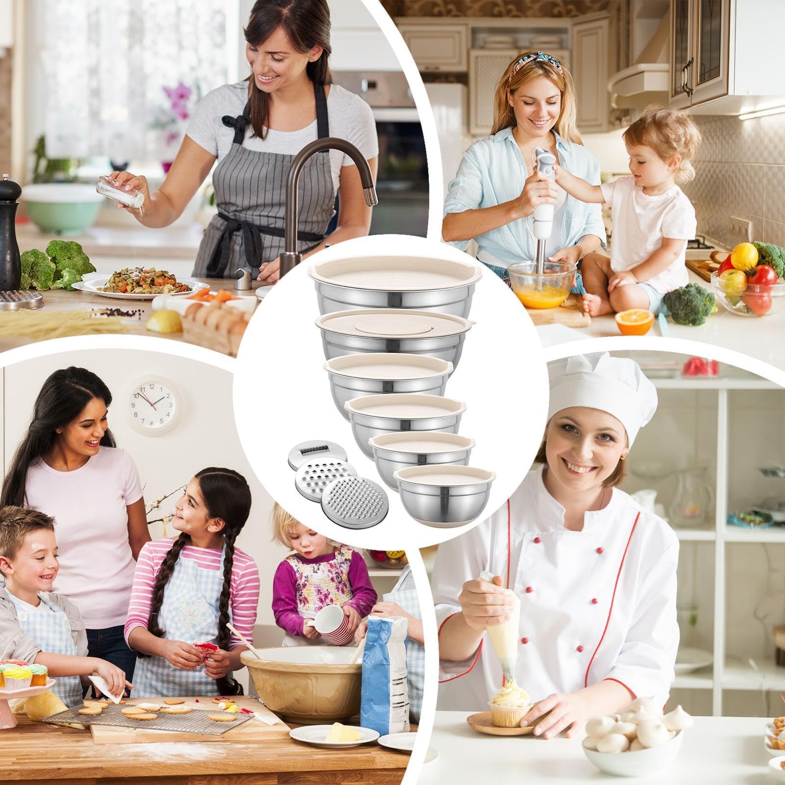 Rührschüsseln Set - Nesting Rührschüsseln Set, Messanzeige Innen | Schüssel | Küche Rührschüsseln mit Deckel, Rührschüssel Set Edelstahl Rührschüssel, Große Küche Rührschüsseln für Salat