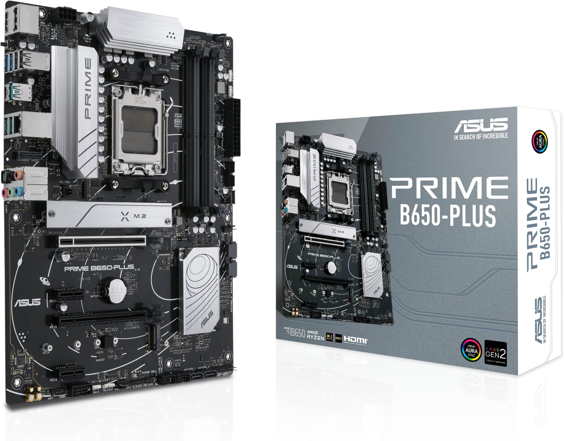 ASUS Prime B650-Plus AMD AM5 ATX Motherboard (DDR5, PCIe 5.0 M.2 support, 2.5Gb Ethernet, DisplayPort, HDMI, SATA 6 Gbps, USB 3.2 Gen 2 Type-C, front USB 3.2 Gen 1 Type-C, BIOS FlashBack, Arua Sync)