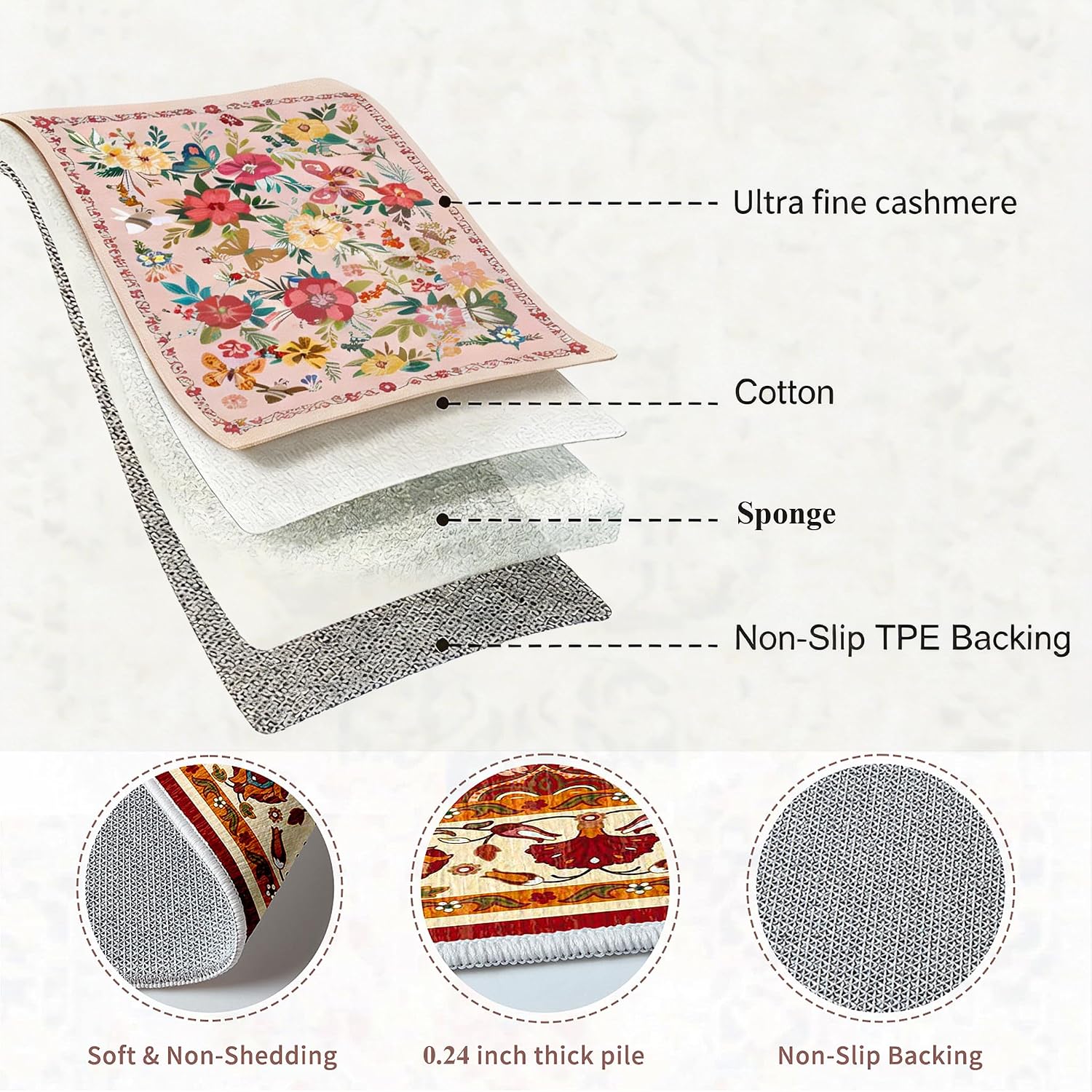 UKELER Area Rugs 5x7, Machine Washable Foldable Boho Floral Nursery Rugs, Non Slip Durable Low Profile Accent Rug for Kids Playroom Bedroom Living Room Dinning Room Dorm Office Hotel Farmhouse, Pink