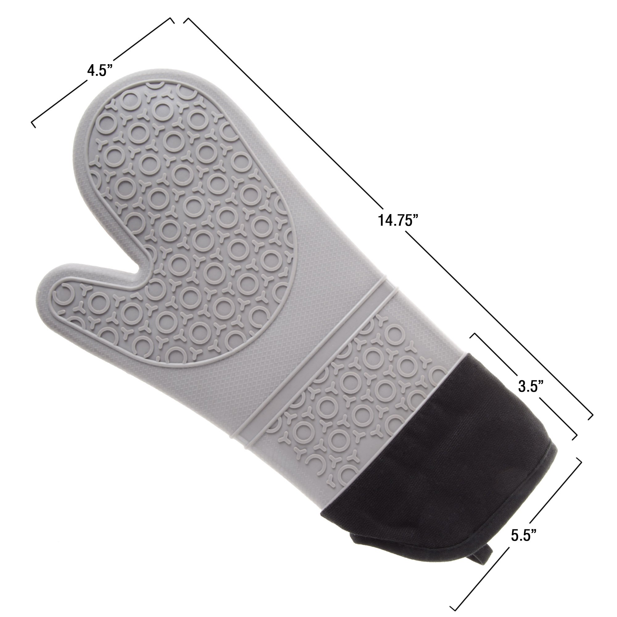 Bedford Home - Guantes de Silicona para Horno, extralargos, Calidad Profesional, Resistentes al Calor, con Forro Acolchado y Agarre Texturizado de 2 Lados, 1 par Gris
