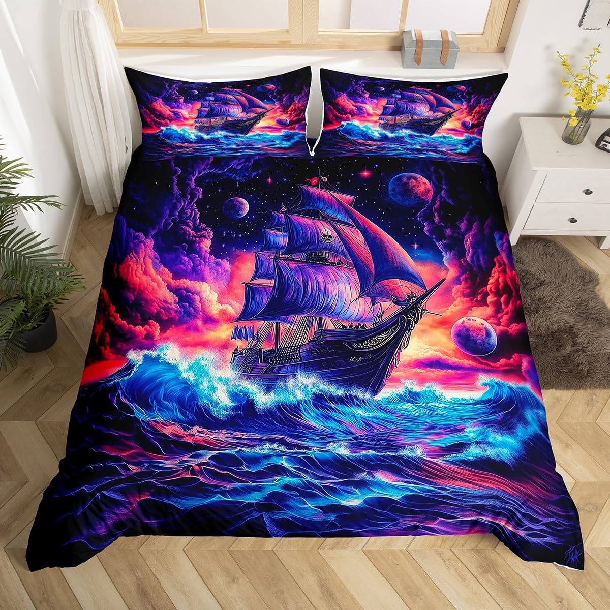 Castle Fairy Old Building Bedding Set Japanese Style Mountain Lake Bedding Duvet Cover Kids Teens Red Maple Leaves Comforter Cover Soft Polyester Bedroom Quilt Cover 2Pcs Toddler,No Comforter