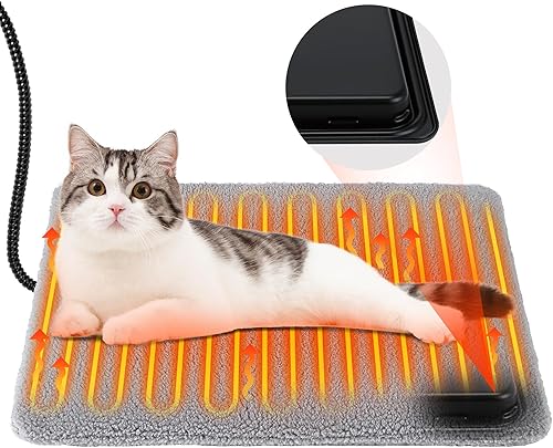 Almohadilla térmica para mascotas al aire libre con termostato, 30 W, 15.7 x 12.6 pulgadas, para interiores y exteriores, tapete térmico para gatos