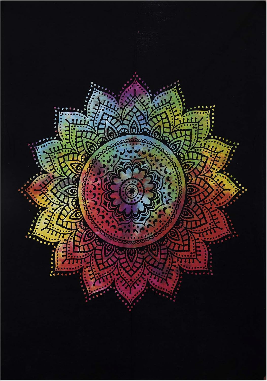 Marubhumi Psychedelic Mandala Tapestry Hippie Hippy Wall Hanging, Beach Throw Hippie Tapestries Picnic Sheet Wall Decor Wall Art Bedroom Decor (Multi Black, Poster (76 x 101 Cms / 30 x 40 Inches))