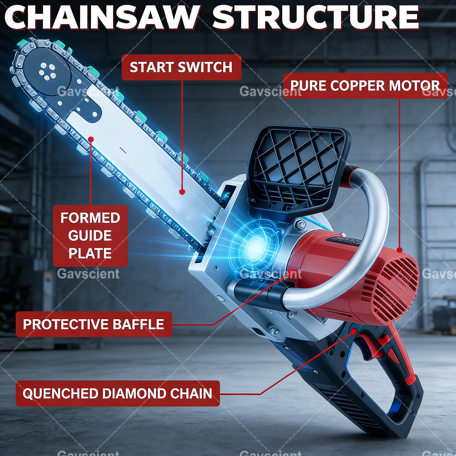 Sierra Eléctrica For Hormigón, Electric Concrete Cutting Chainsaw, Diamond Chain Cutter with Water Dust Suppression, Professional Tool For Red Brick and Granite 480mm