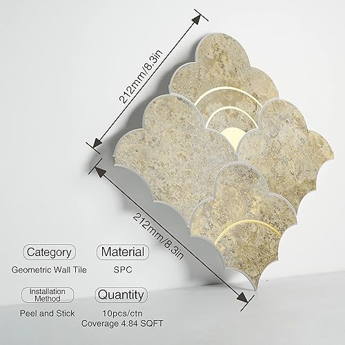 Miniatura 2 de COLAMO Protector contra salpicaduras de lujo para despegar y pegar, mezcla de piedra sintética, azulejos adhesivos inteligentes dorados, para pegar