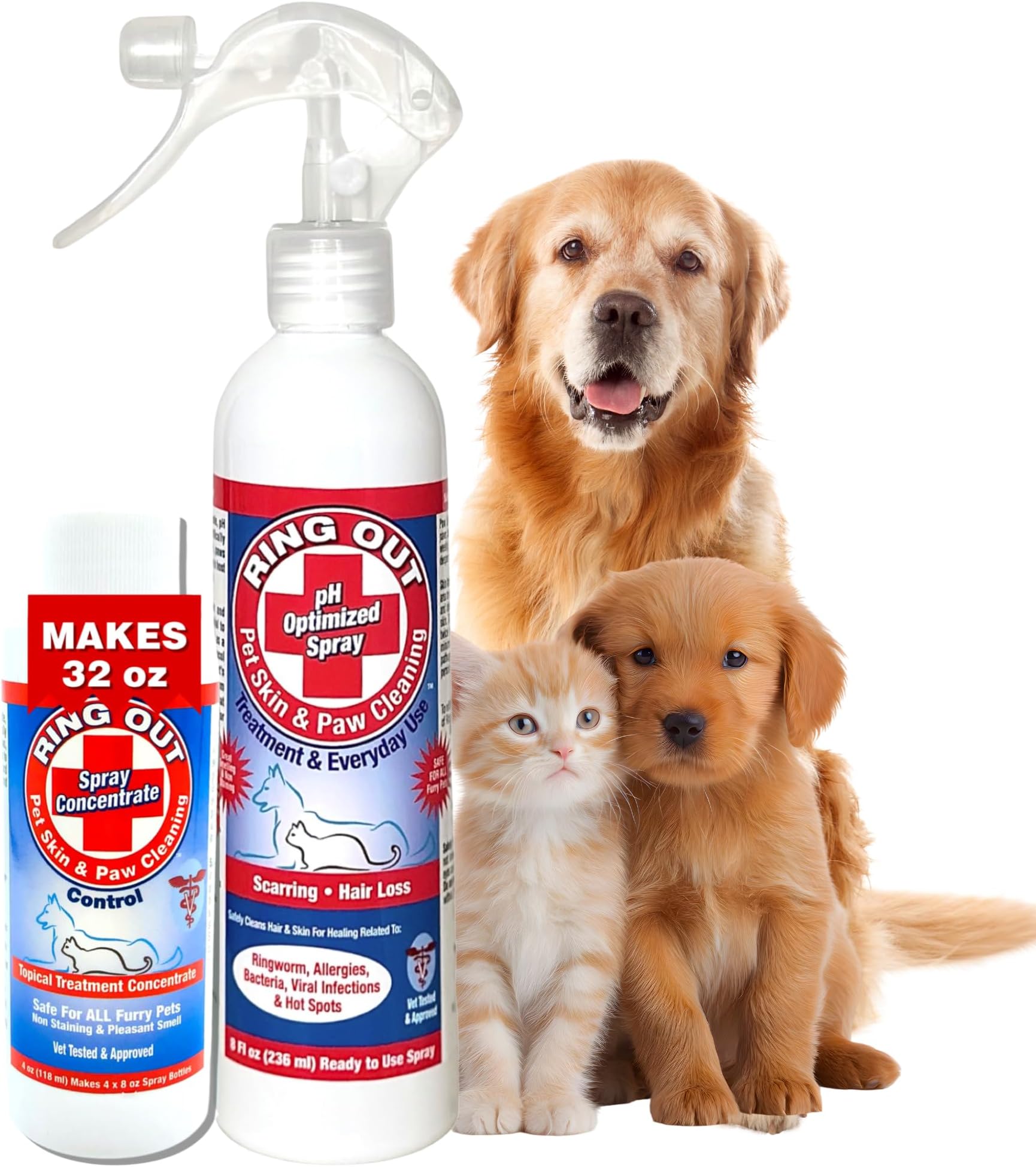 Ring Out for Pets: Control & Help Ringworm | Clean Pets Skin & Paws | Recovery & Itch Relief Calming Spray For Dog, Cat, Guinea Pig, Small or Large Animals/Pet. (Empty Applicator Bottle Included)