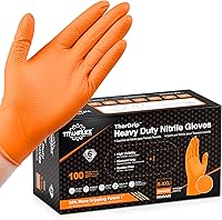 TitanFlex Heavy Duty Orange Nitrile Gloves 6mil Diamond Texture Grip, Latex Powder Free Industrial Disposable S-XXL