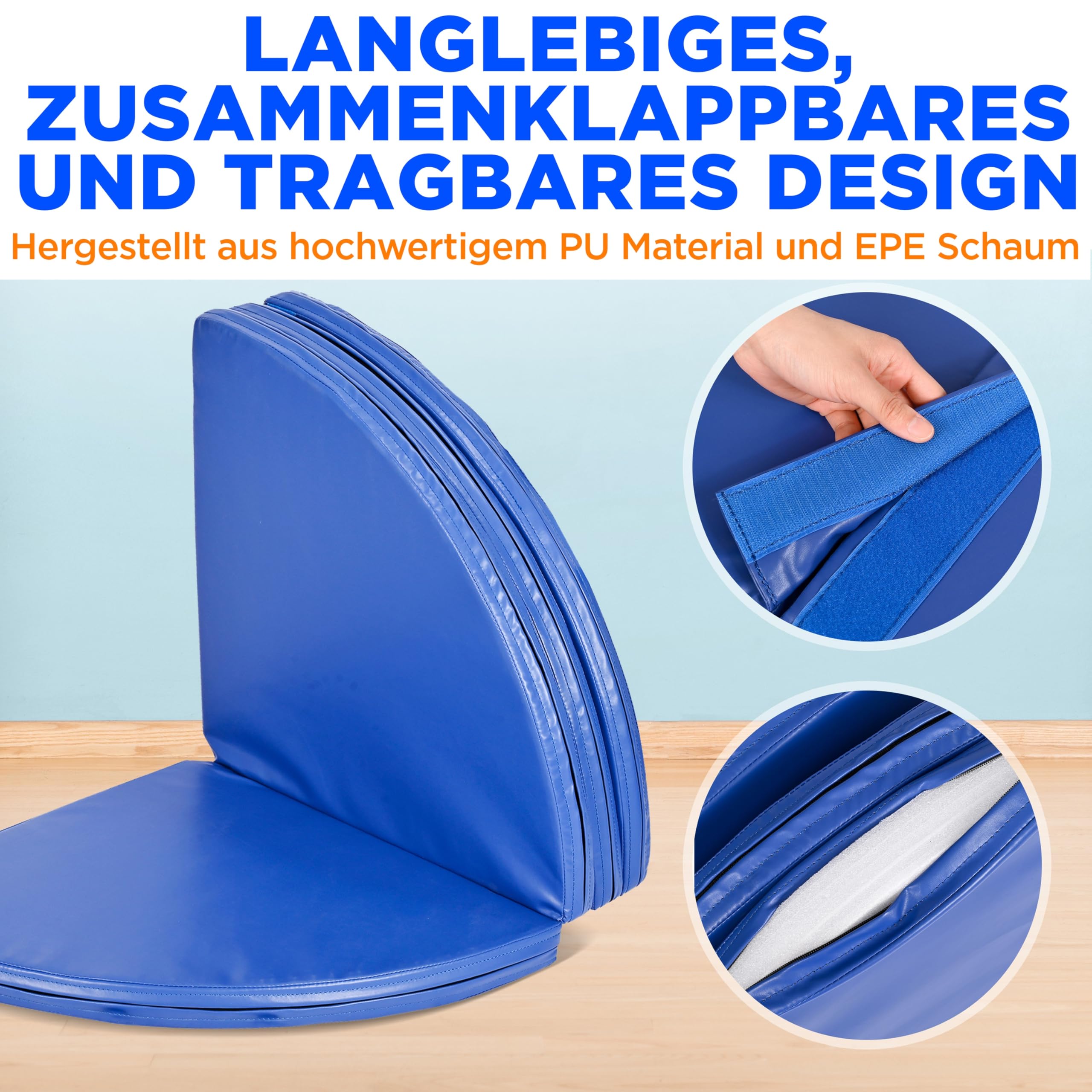 SereneLife Pole Dance Fitnessmatte, Turnmatte für Zuhause, Dance, Gym, Yoga & Studio, Tanzmatte Klappbar & Rutschfest ⌀ 120/150 cm, 5/12 cm Stärke, Stangentanz Schutzmatte mit Klettverschluss