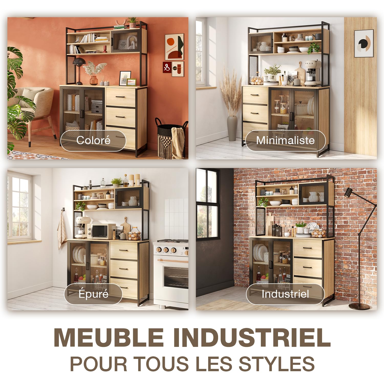 CATAVANA - Buffet Multifonctionnel 116 x 40 x 170 cm - Design Moderne pour Cuisine, Salon ou Bureau - Meuble de 3 Portes et 3 Tiroirs pour un Rangement Optimal de Vos Ustensiles, Livres et Décorations
