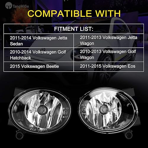 Miniatura 9 de TangMiGe Lámparas antiniebla para Volkswagen Golf Hatchback  Wagon 2010-2015, Volkswagen Jetta Sedan  Wagom, Volkswagen Beetle, Volkswagen Eos,