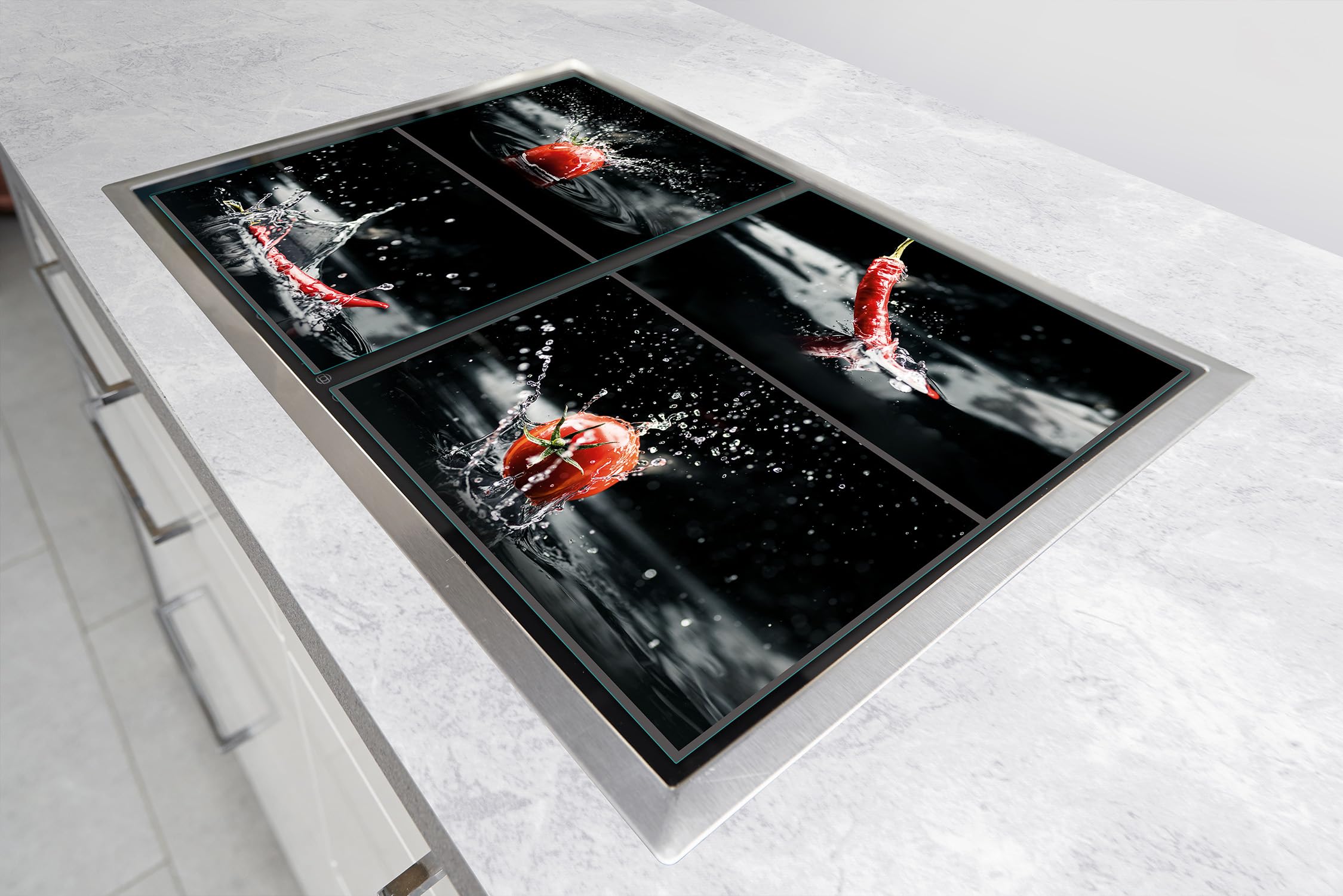 TMK ArtDeko Tabla De Cortar Decorativa De Cristal Templado Y Cubre Vitro, Placa Protectora De Vitrocerámica 100 X 52 Cm 2 Piezas, Para Inducción, Protección Contra Salpicaduras, Fruta