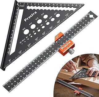 Woodworking Set Square Tool, Preciva 7inch Metric Triangle Ruler 12inch 45 90 Degrees Slide Ruler, Versatile Stainless Steel Triangle Scale Ruler Speed Square, Engineer Carpentry Layout Measuring Tool
