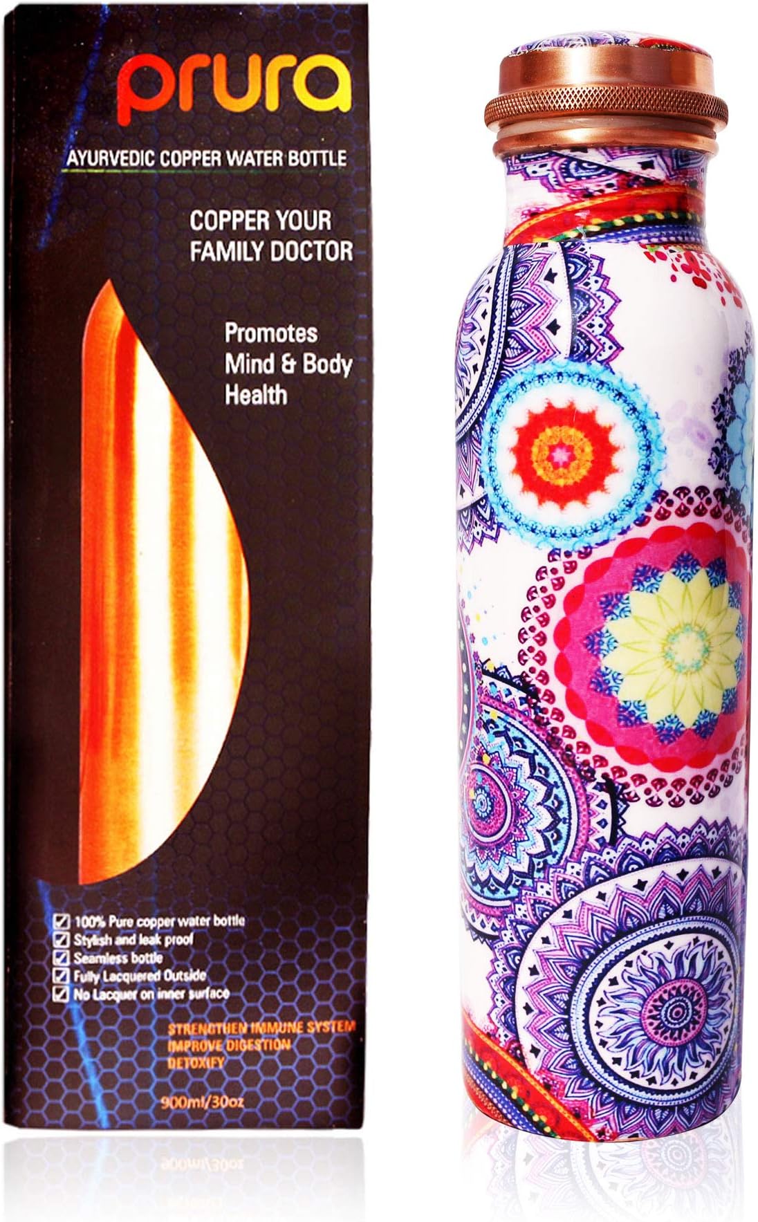 PRURA Antique Black Bubbled Copper Water Bottle - Leak Proof Ayurvedic Drinkware Copper Vessel for Sports, Gym, Outdoors, Yoga (Design 10)