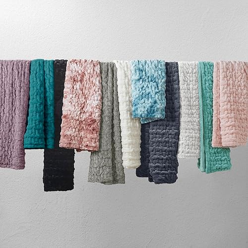 Miniatura 6 de Madison Park Manta de lujo fruncida, suave, acogedora, de piel sintética larga cepillada para cama, sofá o sofá, 50 x 60 pulgadas, teñido anudado