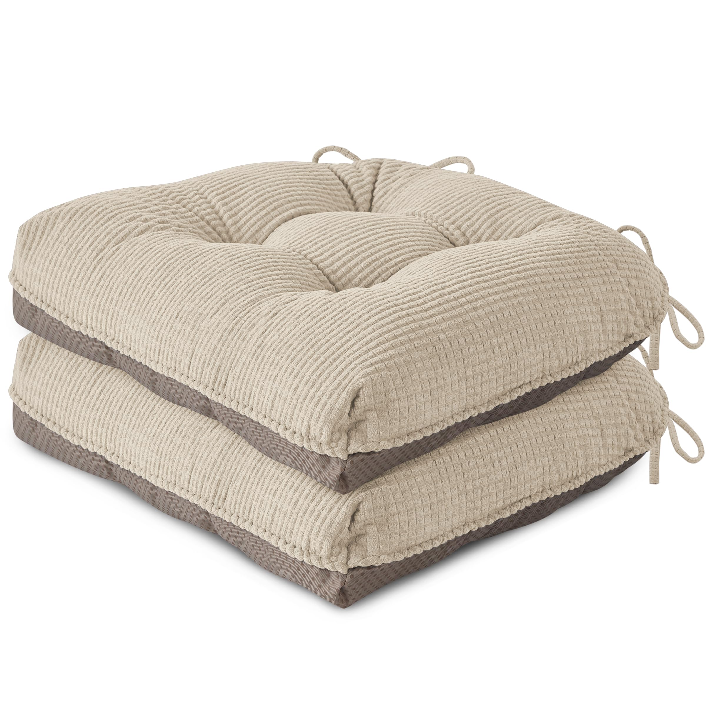 ZenComfy Chair Cushions for Dining Chairs, Tufted Kitchen Seat Cushions Set of 2 with Non-Slip Backing for Dining Room and Living Room, 46 cm x 42 cm x 7.6 cm (18" x 16.5" x 3"), Cream