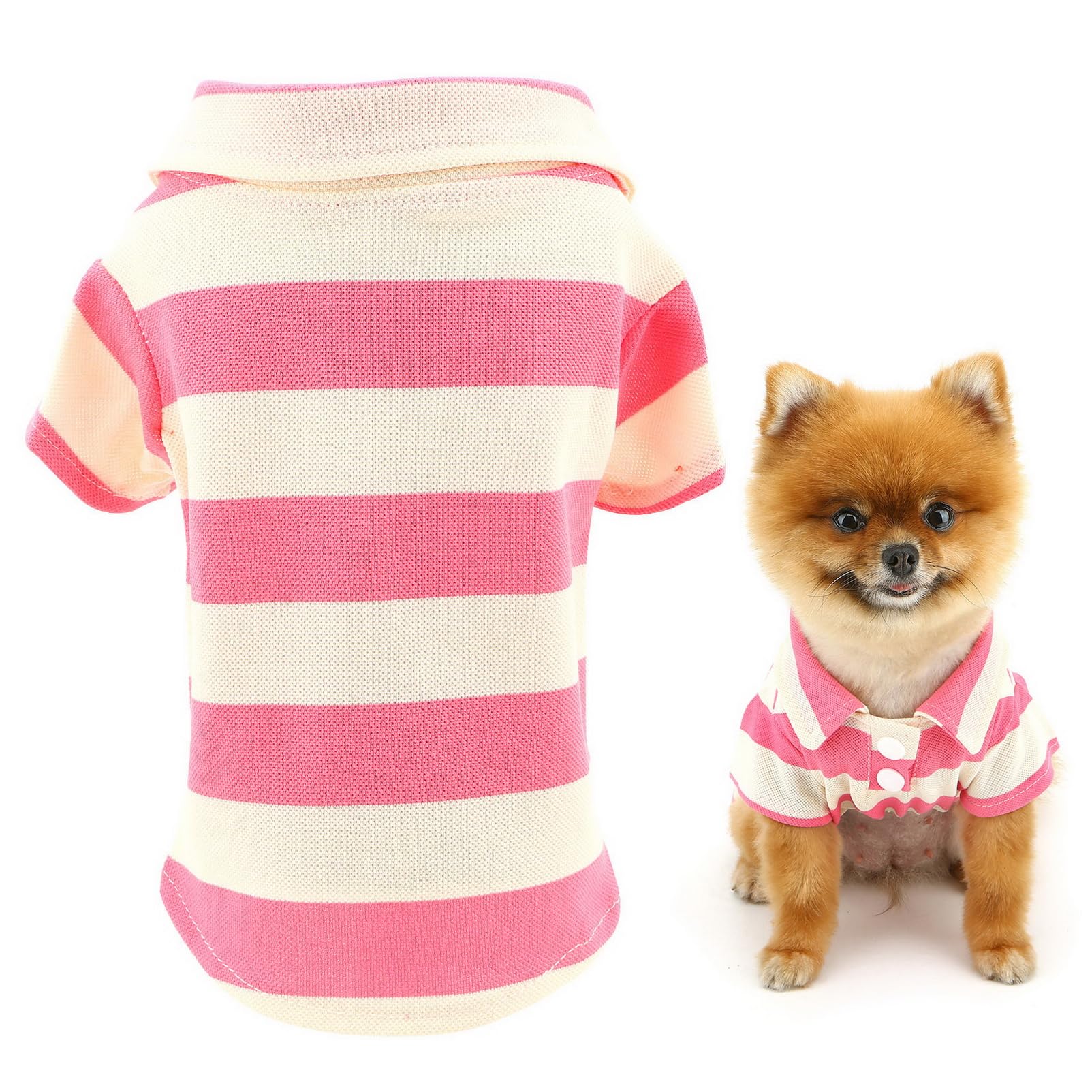 SMALLLEE_LUCKY_STORE Waffle Knit Dog Polo T-Shirt for Small Medium Dog Striped Pet Pullover Spring Summer Shirt Breathable Puppy Sweatshirt Chihuahua Yorkie Cat Clothes, Pink, M