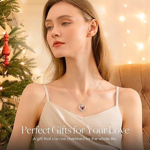 Miniatura 3 de LOUISA SECRET Heart Birthstone Necklaces for Women, 925 Sterling Silver Women Pendant Necklace, Birthday Anniversary Valentine's Day Jewelry Gift