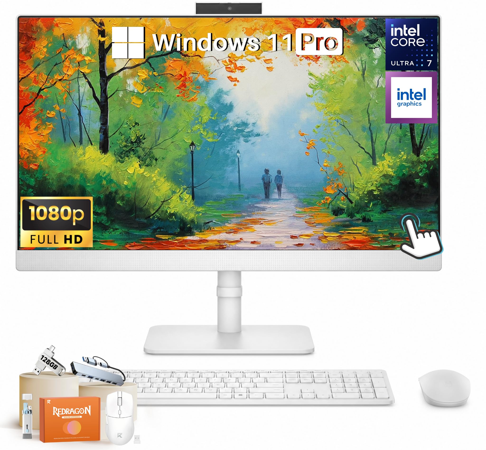 HP OmniStudio 27 Inch All-in-One Desktop PC, Intel Core Ultra 7 355 Processor, 16 GB DDR5 RAM, 1 TB SSD, 27" Full HD Touchscreen Display, Adjustable Height, 49 TOPS AI PC, Windows 11 Pro, Cotton White