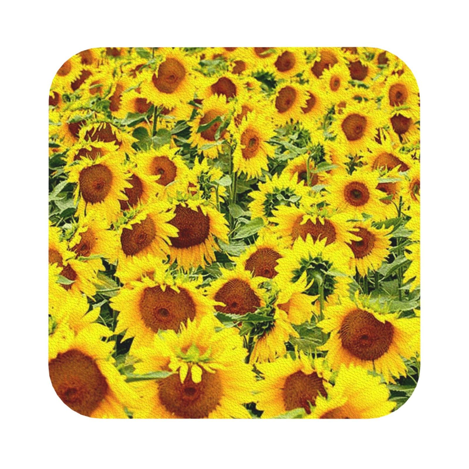 Sunflowers PU Leather Coasters Set of 6 Square Drink Coasters