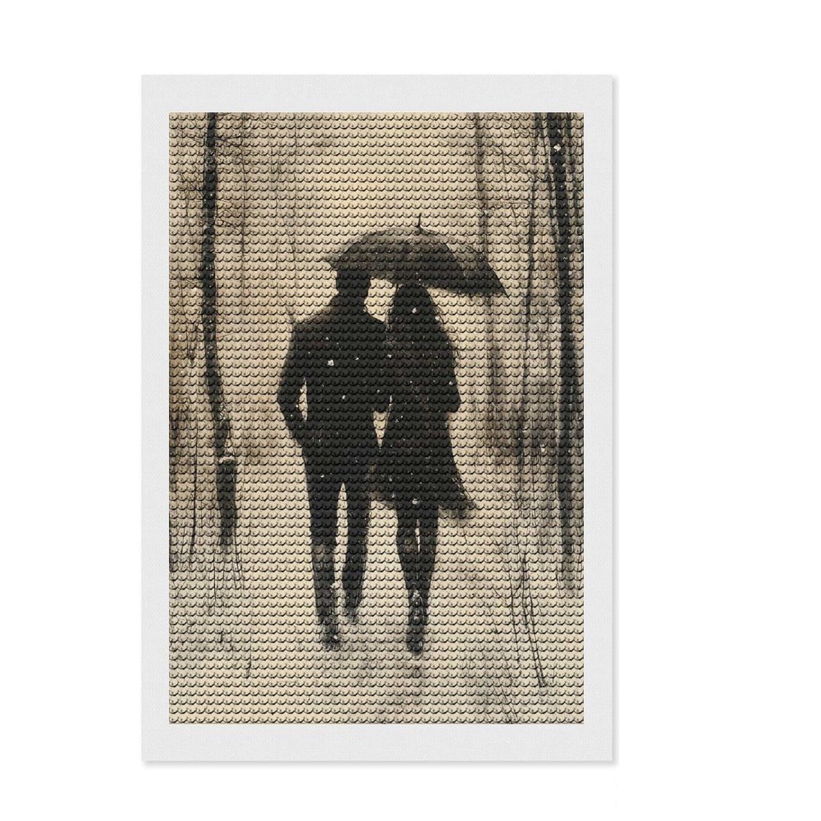 Junmoney Vintage Charcoal Couple in Snowy Forest Full Drill Diamond Painting Kit 8"x12", for Women, Complete Accessories, Thoughtful Handmade Gift, Farmhouse Decor