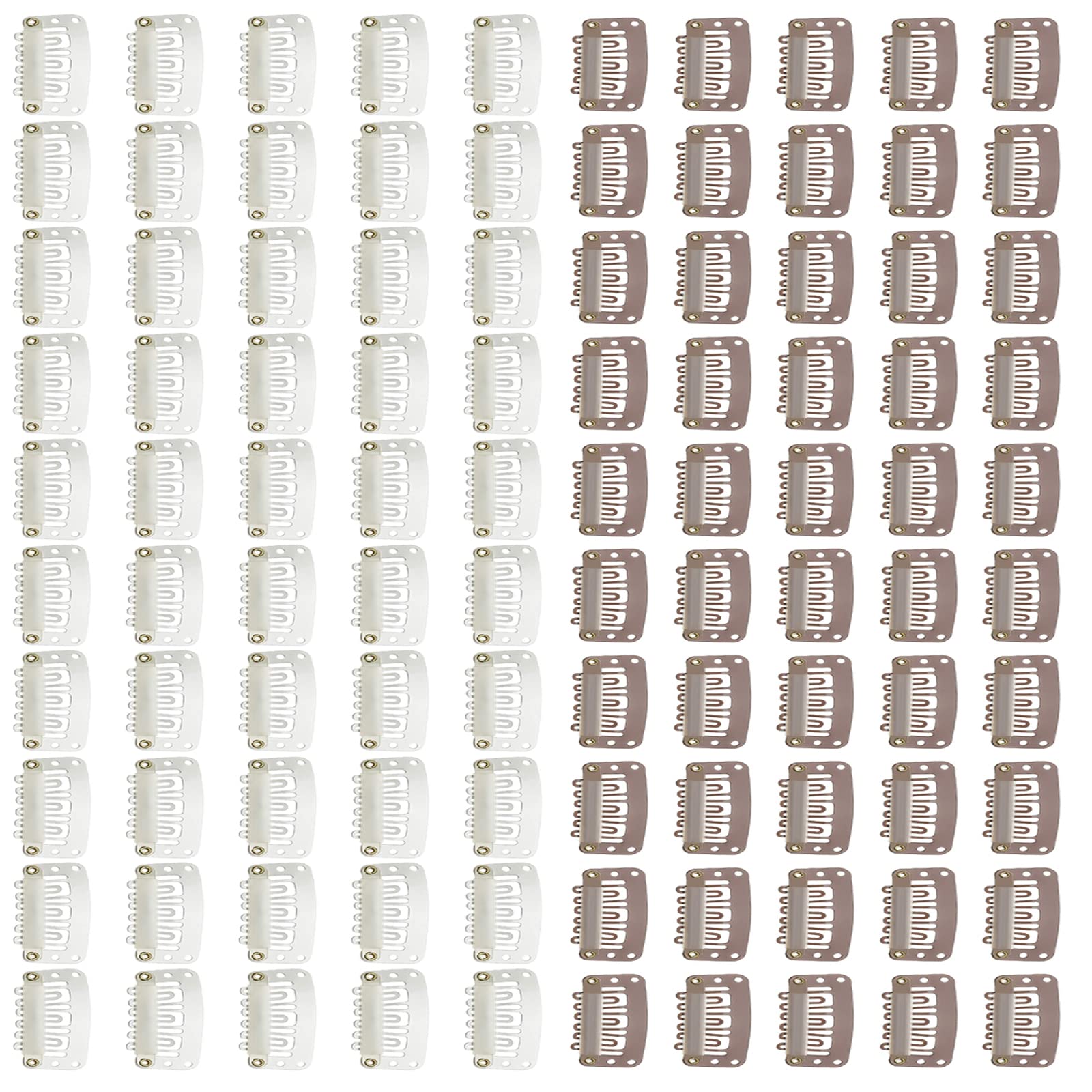 100 Stück U-förmige Metall-Haarclips – 6 Zähne, Mit Silikon, 4 Farben, Für Extensions & Perücken