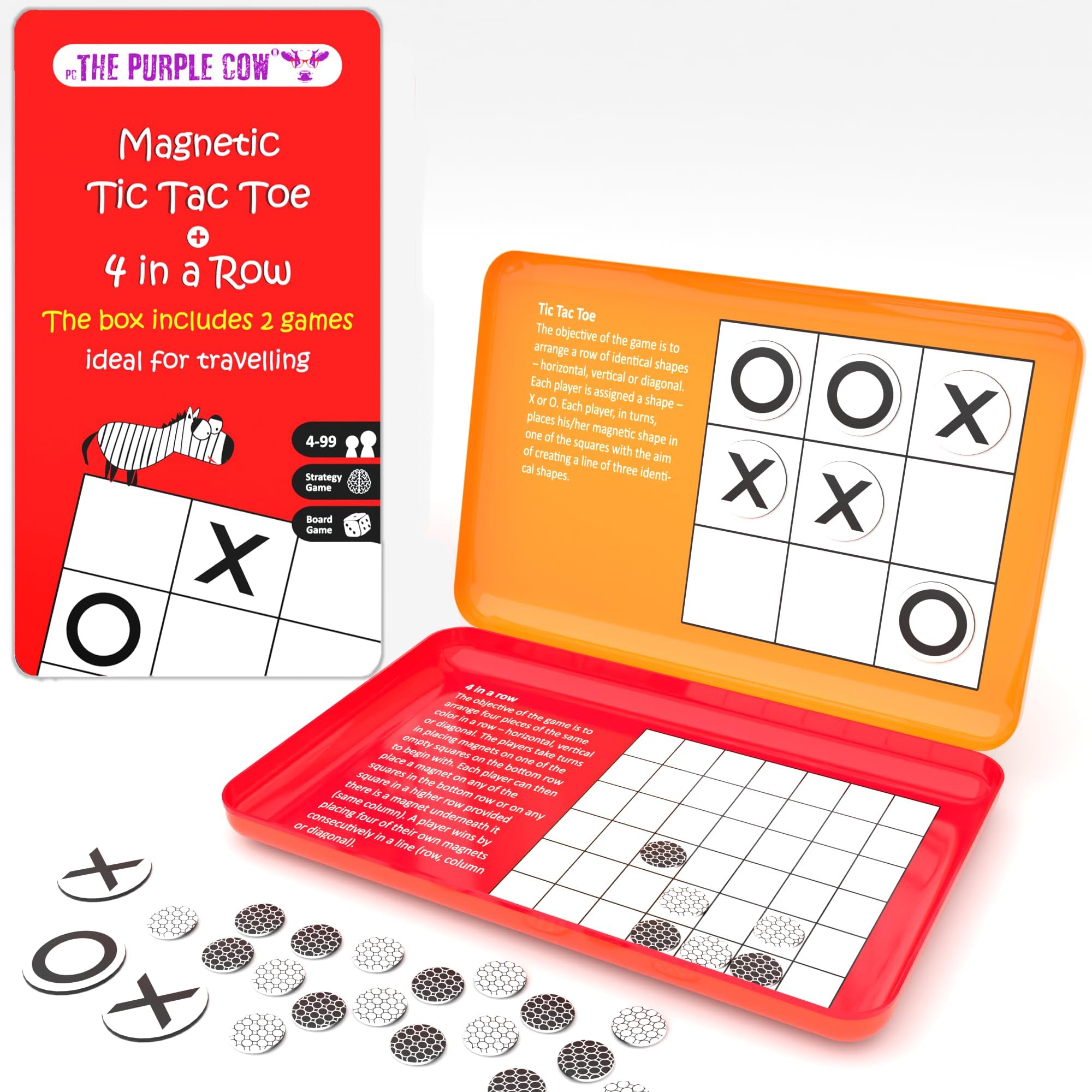 Magnetic Travel Tic Tac Toe - Includes 4 in a Row Game Too - Car Games , Airplane Games and Quiet Games