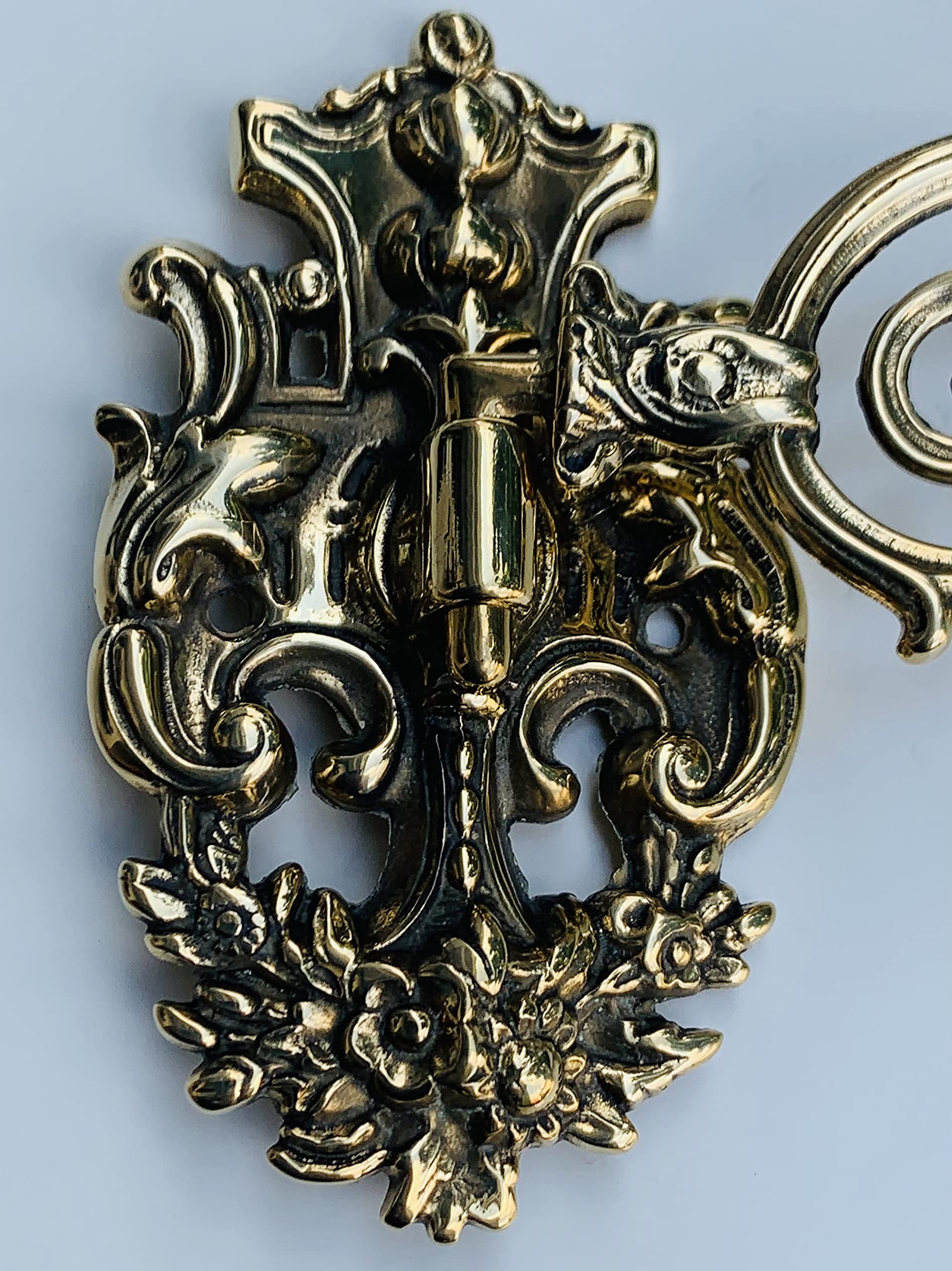 Wandleuchter Antik Kerzenhalter Klavierleuchter Messing Schwenkbar verziert Wandapplik 23cmx 9 cm Wandkerzenleuchter Gold Wandkerzenhalter SA 221