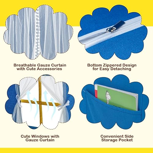 Miniatura 4 de Costzon Tienda de campaña para niños, casa de juegos para interiores y exteriores con ventanas, alfombra de algodón lavable, luces de estrella,