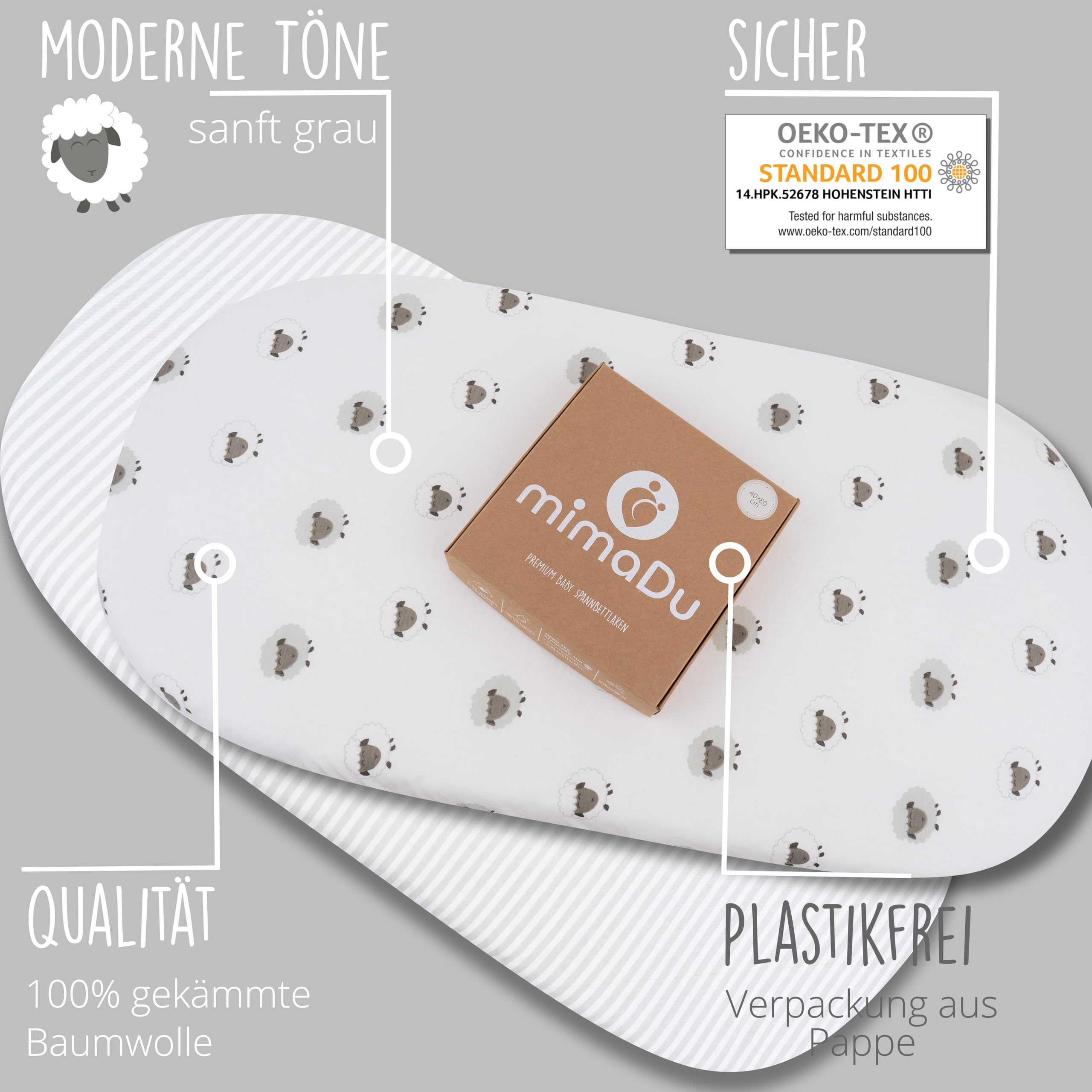mimaDu Drap Housse Couffin 32x72 Berceau Nacelle | Convient 70x32 70x37 75x35cm | 100% Jersey de Coton Certifié Öko-Tex (Moutons Rayures)
