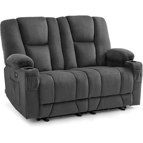 MCombo Zero Gravity Loveseat Power Reclining Sofa with Console, Heat and Vibration Massage, Recliner Couch for Living Room, Fabric 6035SET (Grey, Loveseat)