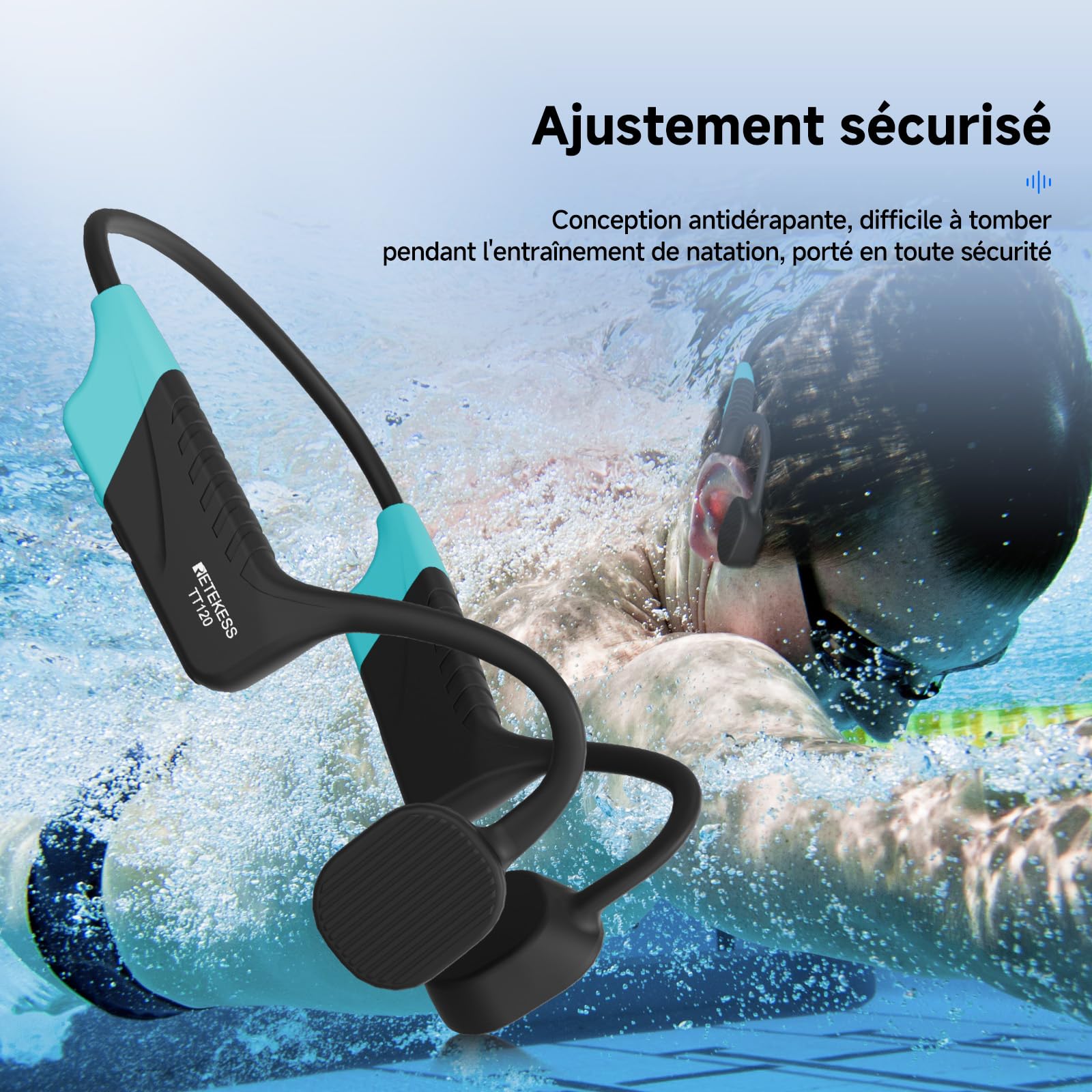 Retekess TT120 Comunicador Submarino,Auriculares de Natación de Conducción Ósea,IP68 Resistente Agua,Sistema de Comunicaciones para Entrenamiento Club de Natación,Coaching (1 Transmisor 2 Receptores)