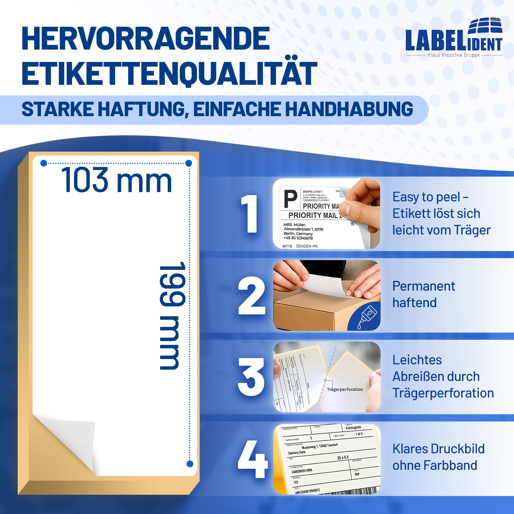 Labelident Versandetiketten 103 x 199 mm - Thermo-Falzetiketten Leporello, 2.000 Etiketten, selbstklebend für DHL
