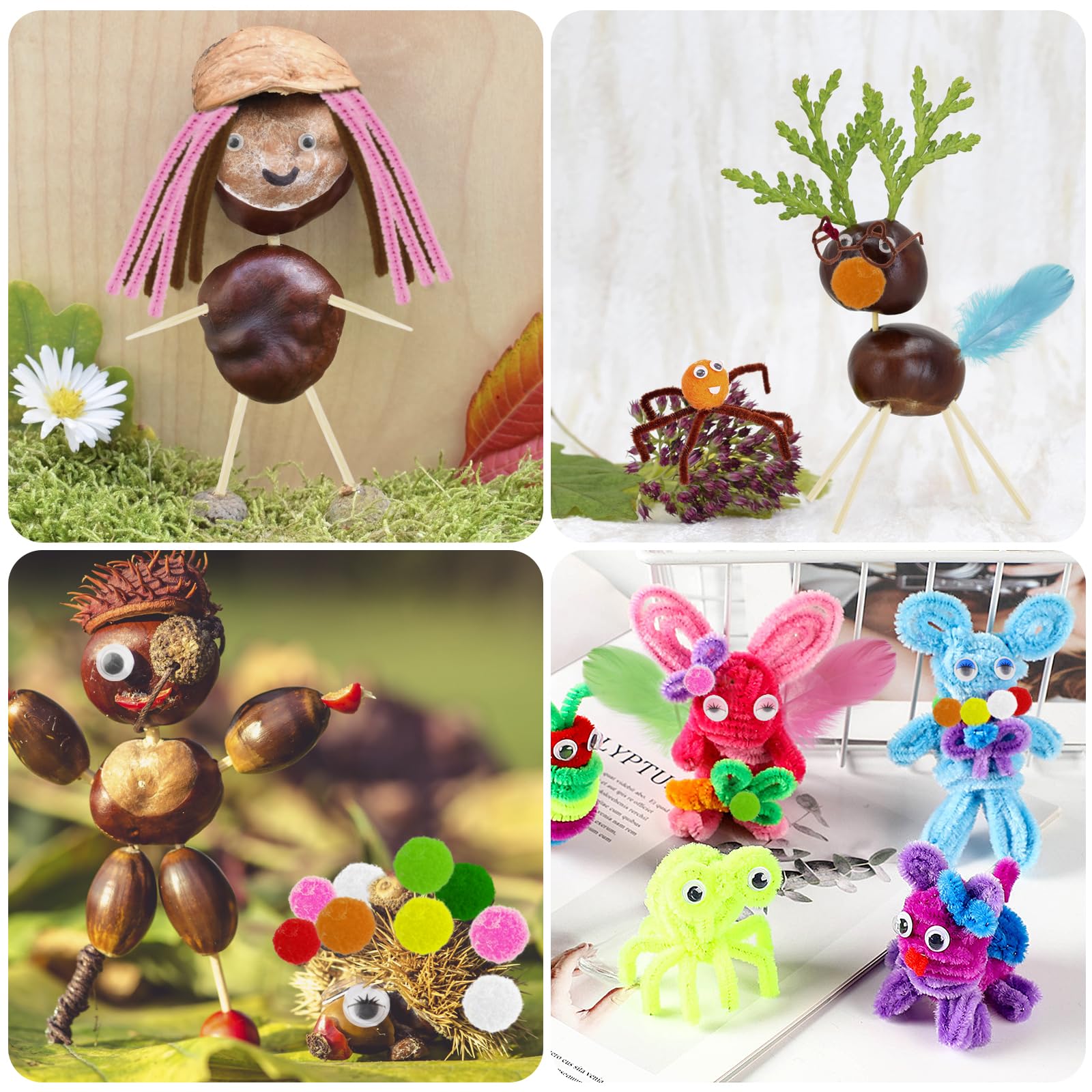 BUCOMTU Set De Taladros Manuales Para Castañas – Kit De Manualidades Infantil Con 5 Brocas (1,5-5 Mm), Soporte Y Más De 100 Accesorios – Ideal Para Crear Muñecos Y Decoraciones Otoñales