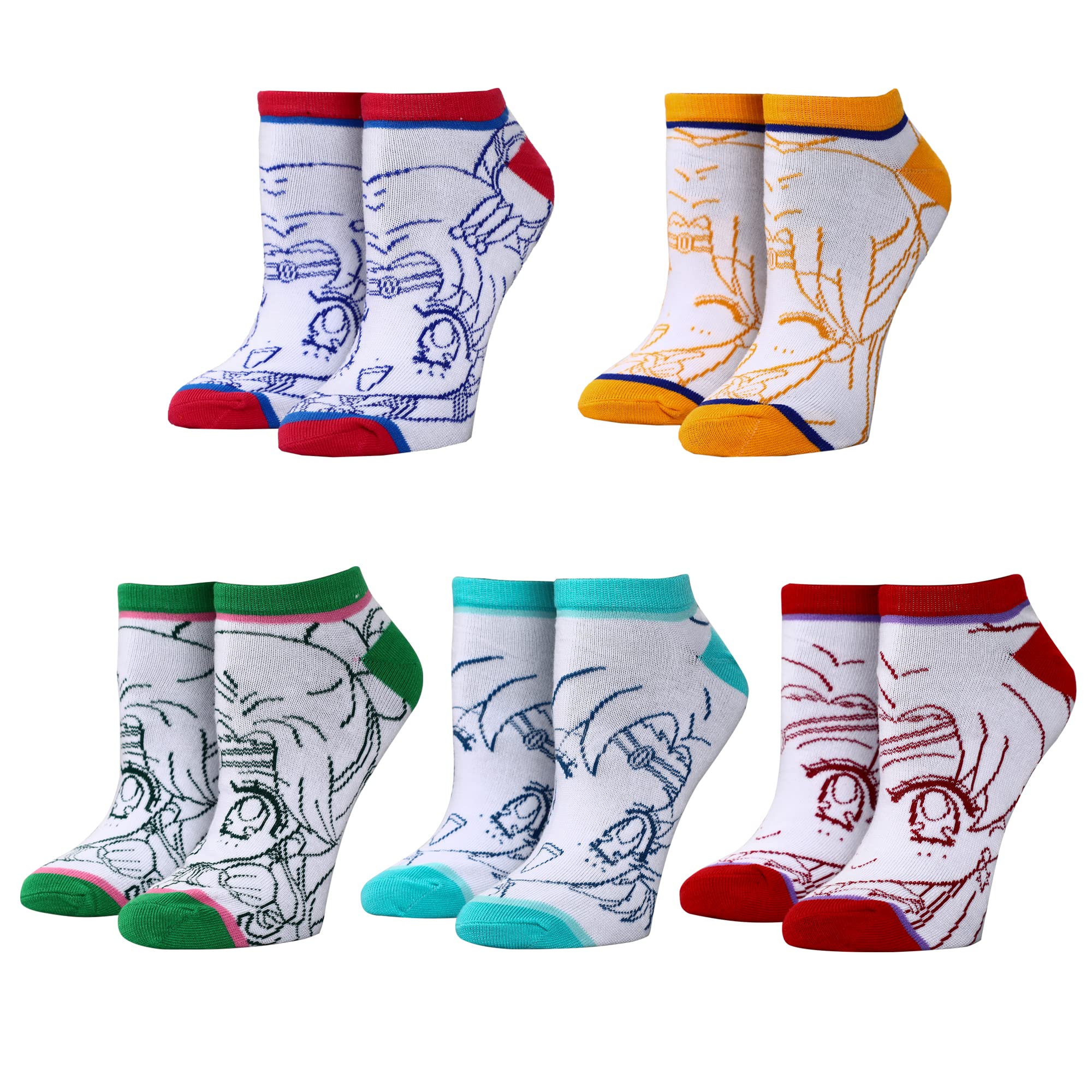 Bioworld Sailor Moon Crystal Line Art - Calcetines tobilleros para mujer, 5 unidades, multicolor, talla única, Multicolor, talla única